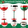 Sliner Christmas Wine Glasses 18.6 Oz Set of 6 Festive Santa Belt Snowman Drinking Goblets Cups with Stem Red Green White Colored Painted Winter Glassware for Xmas Holiday Wine Glass Gift