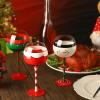 Sliner Christmas Wine Glasses 18.6 Oz Set of 6 Festive Santa Belt Snowman Drinking Goblets Cups with Stem Red Green White Colored Painted Winter Glassware for Xmas Holiday Wine Glass Gift