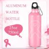Tticai 12 Pieces Breast Cancer Awareness Aluminum Water Bottle Pink Ribbon Bike Water Bottle Reusable Bottles Leak Proof Lightweight Portable Bottles for Marathon Running(25 oz)