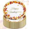 Sliner 100 Count Thanksgiving Oval Plates with Fall Leaves Disposable Dinner Give Thanks Platters with Gold Foil Serving Thanksgiving Large Paper Plates Wedding Platter Holiday Dinnerware Decoration