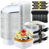 Sliner 100 Pcs 10 oz Mini Cake Pans with Lids Aluminum Foil Disposable Ramekins Mini Cake Cups with Spork Sticker Square Cupcake Cups Baking Tins for Kitchen Party Wedding Birthday(Gold Silver)(White)