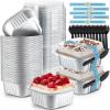 Sliner 100 Pcs 10 oz Mini Cake Pans with Lids Aluminum Foil Disposable Ramekins Mini Cake Cups with Spork Sticker Square Cupcake Cups Baking Tins for Kitchen Party Wedding Birthday(Gold Silver)(Silver)