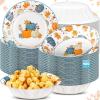 Sliner 100 Pcs 16 oz Thanksgiving Paper Bowl Pumpkin Autumn Maple Leaves Disposable Fall Thanksgiving Soup Bowl for Holiday Party Snack Dessert Salad Milk Cereal Serving Catering Event Supplies(100)