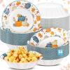 Sliner 100 Pcs 16 oz Thanksgiving Paper Bowl Pumpkin Autumn Maple Leaves Disposable Fall Thanksgiving Soup Bowl for Holiday Party Snack Dessert Salad Milk Cereal Serving Catering Event Supplies(50)