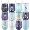 Sliner 12 Pack Christmas Wine Tumbler 12 oz Christmas Stainless Steel Wine Glass Christmas Gift Tumbler Cup with Straw and Brush Santa Elk Coffee Mug Holiday Gift for Xmas Party Favor (Snowman)(Snowman)