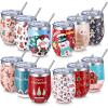 Sliner 12 Pack Christmas Wine Tumbler 12 oz Christmas Stainless Steel Wine Glass Christmas Gift Tumbler Cup with Straw and Brush Santa Elk Coffee Mug Holiday Gift for Xmas Party Favor (Snowman)(Gingerbread)
