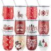 Sliner 12 Pack Christmas Wine Tumbler 12 oz Christmas Stainless Steel Wine Glass Christmas Gift Tumbler Cup with Straw and Brush Santa Elk Coffee Mug Holiday Gift for Xmas Party Favor (Snowman)(Snowflake)