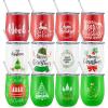 Sliner 12 Pack Christmas Wine Tumbler 12 oz Christmas Stainless Steel Wine Glass Christmas Gift Tumbler Cup with Straw and Brush Santa Elk Coffee Mug Holiday Gift for Xmas Party Favor (Snowman)(Tree)