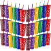 Sliner 12 Pcs Christmas Plastic Cups with Lids and Straws Bulk, 24 oz 6 Color Thick Plastic Tumbler with Lids and Straws Xmas Reusable Water Bottle Cute Cold Cups for Iced Coffee, Xmas Parties(24)