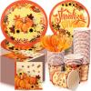 Sliner 180 Pcs Fall Party Plates and Napkins, Fall Party Supplies Include Paper Plates Napkins Cups Fork Disposable Tableware Set for Autumn Thanksgiving Decorations, Serves 30(Blue Car Pumpkin)(Orange Pumpkin)