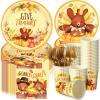 Sliner 180 Pcs Fall Party Plates and Napkins, Fall Party Supplies Include Paper Plates Napkins Cups Fork Disposable Tableware Set for Autumn Thanksgiving Decorations, Serves 30(Blue Car Pumpkin)(Cute Turkey)