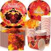 Sliner 180 Pcs Fall Party Plates and Napkins, Fall Party Supplies Include Paper Plates Napkins Cups Fork Disposable Tableware Set for Autumn Thanksgiving Decorations, Serves 30(Blue Car Pumpkin)(Bright Turkey)