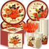 Sliner 180 Pcs Fall Party Plates and Napkins, Fall Party Supplies Include Paper Plates Napkins Cups Fork Disposable Tableware Set for Autumn Thanksgiving Decorations, Serves 30(Blue Car Pumpkin)(Colored Turkey)