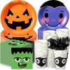 Sliner 180 Pcs Halloween Party Supplies Plates Napkins Cups Serve 30 Halloween Disposable Paper Dinner Dessert Plates Spooky Napkins Cocktail Beverage Cups Plastic Fork Set (Multicolor,Cute Style)(Colorful)