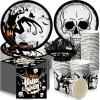 Sliner 180 Pcs Halloween Party Supplies Plates Napkins Cups Serve 30 Halloween Disposable Paper Dinner Dessert Plates Spooky Napkins Cocktail Beverage Cups Plastic Fork Set (Multicolor,Cute Style)(Black)
