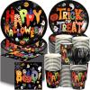 Sliner 180 Pcs Halloween Party Supplies Plates Napkins Cups Serve 30 Halloween Disposable Paper Dinner Dessert Plates Spooky Napkins Cocktail Beverage Cups Plastic Fork Set (Multicolor,Cute Style)(Multicolor)