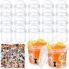 Sliner 20 Pcs 34 oz Halloween Candy Bucket Small Halloween Pail 100 Horror Stickers Halloween Cocktail Rum Buckets with Lid and Handle for Halloween Candy Drinks Food Container