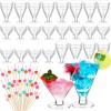 Sliner 200 Pcs Plastic Margarita Glasses Disposable Martini Glasses and Pearl Cocktail Picks 5 oz/6 oz Cocktail Toothpicks for Appetizer Disposable Margarita Dessert Cups for Summer Party Supplies