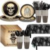Sliner 227Pcs Gothic Halloween Party Decorations Skull Vintage Supplies Tableware Set Include Tablecloth Tableware for Costume Birthday Party Serve 25