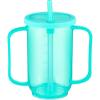 Sliner 3 Pcs Adult Sippy Cups for Elderly, 12 oz Plastic Spill Proof Cups with 2 Handles Straw and Lid for Adults Hospital Disabled Dysphagia Patients (Blue)(Blue)