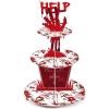 Sliner 3 Tier Halloween Bloody Cupcake Stand Party Decorations Bloodys Handprint Cupcake Holder Halloweens Bloodys Help Cake Holder Bloody Theme Dessert Stand for Horror Scary Party Supplies