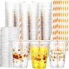 Sliner 300 Pcs 100 Set Thanksgiving Disposable Cups 12 oz Turkey Plastic Cups Give Thanks Clear Plastic Tumblers for Coffee Juice Ice Juice Beverage Thanksgiving Party Supplies