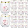 Sliner 32 Pcs Christmas Stemless Wine Glasses 12 oz Clear Plastic Wine Glasses Bulk Santa Claus Gold Rim Funny Drinking Set for Women Man Family Friends Christmas