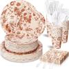 Sliner 350 Pcs Christmas Paper Plates and Napkins Set Disposable Xmas Tableware Dinnerware Party Supplies Includes 100 Paper Plates 50 Cups 50 Napkins 50 Sets Knives Forks and Spoons for 50 guests(Retro Colors)