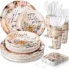 Sliner 350 Pcs Christmas Paper Plates and Napkins Set Disposable Xmas Tableware Dinnerware Party Supplies Includes 100 Paper Plates 50 Cups 50 Napkins 50 Sets Knives Forks and Spoons for 50 guests(Pastel Colors)