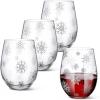 Sliner 4 Pcs Christmas Wine Glasses Set 17oz Stemless Wine Glasses Christmas Party Decoration Holiday Gift Party Supplies, Hand Wash Only(Snowflake)(Snowflake)
