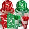 Sliner 400 Pcs Christmas Dinnerware Set Team Naughty or Nice Tableware Set Christmas Party Decorations Disposable Dinner Plates and Napkins for Xmas Dinner Birthday
