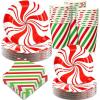 Sliner 400 Pcs Christmas Paper Plates and Napkins Tableware Set, Disposable Peppermint Dinnerware Decorations Christmas Candy Cane Party Supplies, 200 Plates 100 Napkins 100 Cups for Holiday Xmas