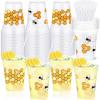 Sliner 50 Pcs Clear Honey Cups – 12 oz Disposable Drinking Cups with Straws – Bee Theme Party Favors for Kitchen, Baby Shower