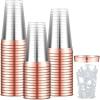 Sliner 50 Pcs Hard Plastic Cups Double Rimmed Plastic Cups Heavy Duty Fancy Disposable Wine Glasses for Holiday Wedding Graduation Birthdays Christmas Valentine Parties(16 Oz,Rose Gold)(Rose Gold)