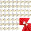 Sliner 50 Pcs Pearl Napkin Rings Set Gold Napkin Ring Holders Delicate Serviette Ring Buckle for Wedding Thanksgiving Christmas Family Gathering Birthday Banquet Party Table Supplies (Stylish Style)(Stylish Style)