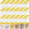 Sliner 60 Pcs 8 oz Plastic Jars with Lids Clear Round Leakproof Storage Containers Empty Refillable Plastic Mason Jars for Travel Storage Face Creams Kitchen Household Food Spice (Cute Color)(Gold)