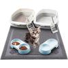 Sliner 7 Pcs Kitten Litter Box Starter Kit, 2 Plastic Small Kitty Litter Box Training Low Entry with Scoop, 2 Double Cat Bowl and Mat for Kitten Indoor(Blue)(Gray)