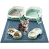 Sliner 7 Pcs Kitten Litter Box Starter Kit, 2 Plastic Small Kitty Litter Box Training Low Entry with Scoop, 2 Double Cat Bowl and Mat for Kitten Indoor(Blue)(Green)
