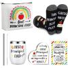 Sliner 7 Pcs School Bus Driver Appreciation Gifts for Women Men Stainless Steel Tumbler Keychain Sock Makeup Bag Acrylic Sign Blessing Card Box(NORMAL)