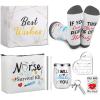 Sliner 7 Pcs School Bus Driver Appreciation Gifts for Women Men Stainless Steel Tumbler Keychain Sock Makeup Bag Acrylic Sign Blessing Card Box(Nurse)
