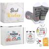 Sliner 7 Pcs School Bus Driver Appreciation Gifts for Women Men Stainless Steel Tumbler Keychain Sock Makeup Bag Acrylic Sign Blessing Card Box(Teacher)