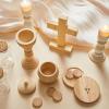 Sliner Catholic Gifts for Kids Mass Kit Wooden Mass Play Set My First Communion Gift Catholic Toys Set Baby Holy Baptism Gifts for Children Priest Churches Birthday Easter Party Decor(Simple Color)(Simple Color)