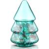 Sliner Christmas Tree Candy Jars Glass Cookie Jars with Lids Lovely Christmas Tree Jar Bowl Food Storage Container for Xmas Festival Holiday Party Gift Table Decoration (Green,11.81 x 6.3 Inch)(Green)