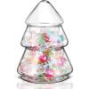 Sliner Christmas Tree Candy Jars Glass Cookie Jars with Lids Lovely Christmas Tree Jar Bowl Food Storage Container for Xmas Festival Holiday Party Gift Table Decoration (Green,11.81 x 6.3 Inch)(Clear)