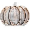 Sliner Halloween Pumpkin Wooden Serving Platter 15″ L x 12″ W Wood Pumpkin Shaped Charcuterie Board Snack Cheese Cutting Board Sectional Fall Dish Plate for Home Gifts(Brown)(Grey White)