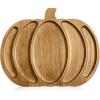 Sliner Halloween Pumpkin Wooden Serving Platter 15″ L x 12″ W Wood Pumpkin Shaped Charcuterie Board Snack Cheese Cutting Board Sectional Fall Dish Plate for Home Gifts(Brown)(Walnut Color)