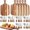 Sliner 6 Set Wooden Cutting Board Set with Handle and Cheese Knives – Decorative Board for Meat, Cheese, Vegetables, Christmas, Mother’s Day, Wedding Gift(Modern)(Modern)