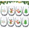 Sliner 8 Pcs Christmas Stemless Wine Glasses 17 oz Merry Christmas Glass Cups Large Xmas Drinking Glasses Set Clear Drinking Glassware Funny Holiday Party Gifts for Family Friend Colleague