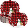 Sliner 50 Pcs Oval Christmas Snowflake Plates Buffalo Plaid Serving Tray 10 x 12 Inch Christmas Plates Disposable Snowman Paper Decorative Happy Holiday Plaid Plate Set for Winter Dinner Supply