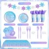 Sliner 171 Pcs Winter Snowflake Tableware Set Snowflake Party Supplies Winter Party Decoration Include Paper Wonderland Plates Napkins Cups Cutlery Tablecloth Banner for Birthday